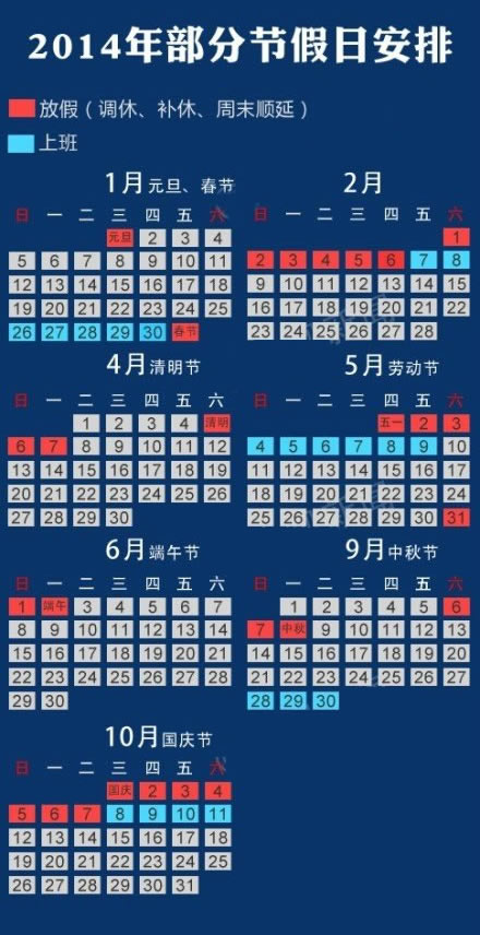 2014年法定放假安排：除夕不休